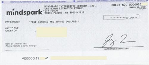 $100 Check From IWON - $100 cash prize check from Iwon