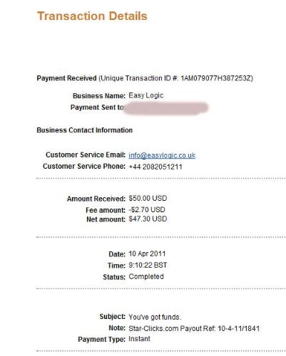star-clicks.com payout proof - my payout from star-clicks.cmo