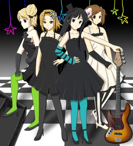 K-On! 'Don't Say 'Lazy'' - Here is a fan picture of the popular anime and manga in Japan 'K-On!' which is about music and friendship. The background and outfits are taken from the the ending credit theme 'Don't Say 'Lazy'' promotional video.  The picture shows 4 of the main characters from left to right: The day dreamy keyboardists Tsumugi Kotobuki, the super hyper-active drummer Ritsu Tainaka, the shy and very cute bassists Mio Akiyama and lastly, the airhead yet good-hearted of a guitarist Yui Hirasawa ,