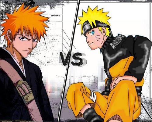 Naruto vs Bleach - A picture of Uzumaki Naruto (Naruto Shippuden) and Kurosaki Ichigo (Bleach) seemingly in versus mode. I do not intend to let this two fight each other however, I just want to have a consensus regarding people's opinion whether who is more interesting: Naruto or Ichigo?
