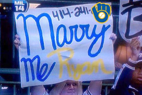 She wants to marry Ryan Braun! - This woman was at the Milwaukee Brewers last night with a sign saying :Marry Me Ryan Braun' on it. Not just that,the bimbo put her phone number on the sign! The bimbo got tons of phone calls! So many it felled her phone's voice mail box! What a moron!