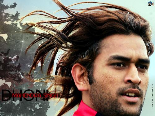 Dhoni's hair - This Picture shows his beautiful hairs long back flying when running.