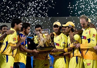 Chennai Super Kings with IPL3 trophy - Like this Picture the Chennai Super Kings would also win the IPL4 and b the only team to win this trophy twice.
