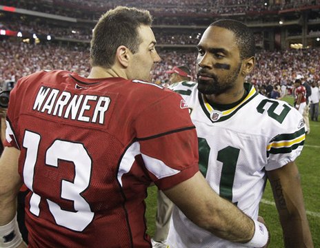 Warner and Woodson - Kurt Warner and Charles Woodson after the January 2010 playoff game which the cardinals won.