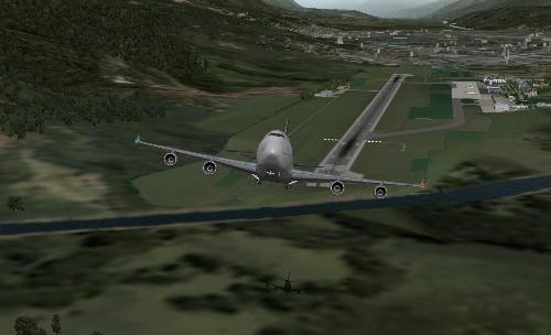 B747 Gear Up - A Boeing 747 while retracting the landing gear soon after takeoff in X-Plane 9