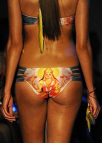 Australia swimwear image of the Hindu goddess, Lax - Image of the Hindu goddess of wealth displayed on swimwear at an Australian fashion show have sparked a legal battle in India. 
