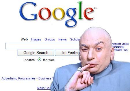 Of Course! - A picture of Dr. Evil over the Google homepage.