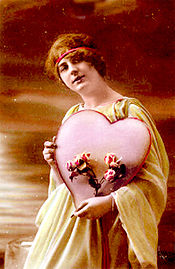 Pink Heart - A big pink heart on a early 1900's Valentine's Day card.