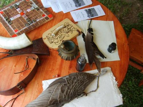 Items used in Medieval times - There are games, drinking horn, and even ink and quills of course with parchment paper.