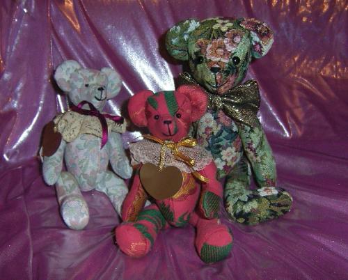 3 Tapaestry Teddy bears -  3 artist made, jointed tapestry style fabric Teddy Bears