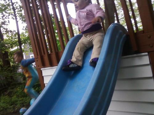 trinity on the slide - this was her first time she loved it