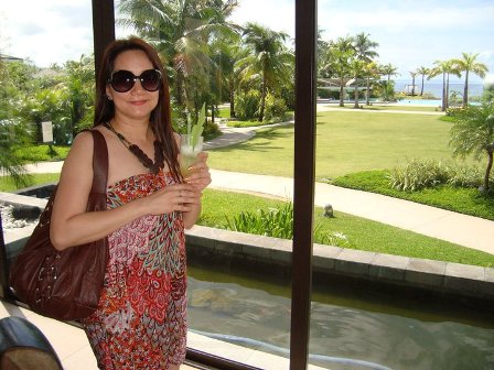 At the Resort&#039;s Reception Area - This is one of my cousins who went with us to this Resort. See the view? 