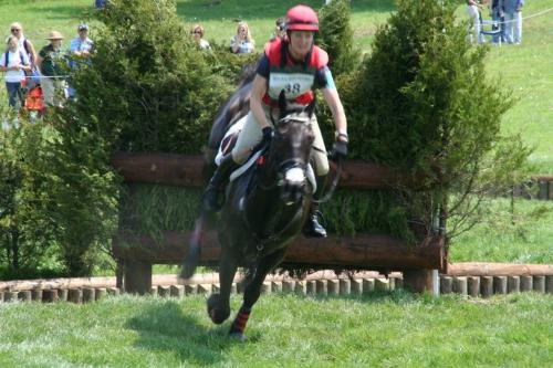 Over the jump - A rider clearing a three jump combo at the 2011 Rolex three eventing competion,in Kentucky.