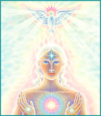 Spiritual Angel Wing - The bird who stands for peace with a sun behind his head The light being holds the Sacred Heart of Love and Light and the 3th Eye wants you to see.
