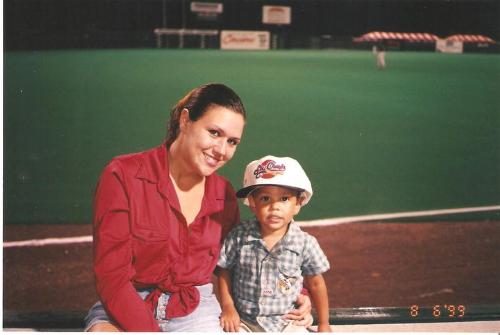 Me and my son.. 1999 - Me and my son at a baseball game in 1999. I'm 19, he's 2.