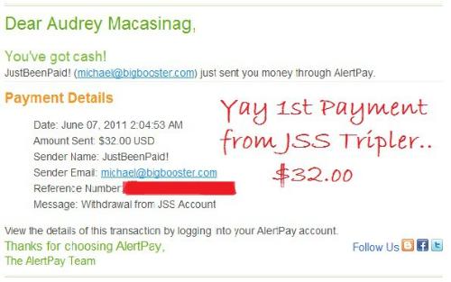 payment received from JSS tripler - yay first payment received from JSS Tripler