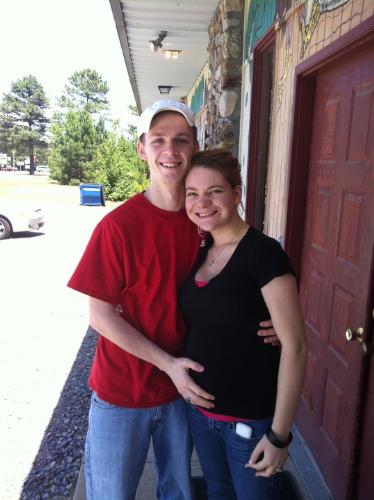 Zack and Kristen - Kristen with her baby bump as her Dad calls her cute little belly 