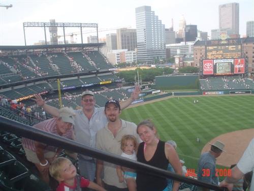 Baseball game - The end of the Baltimore vs. Chicago baseball game- We won (Baltimore).  Hot as anything that day...