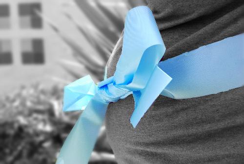 Wrapped in a blue bow - My sister in-law pregnant with her 4th and finally the boy they have desired.