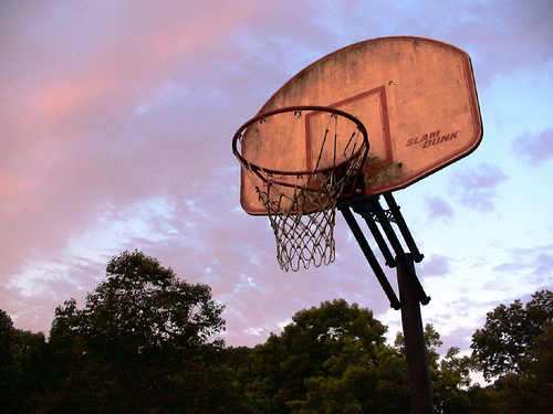 A basketball goal - A basketball goal you would find in most parks.