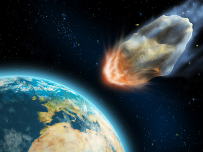 Asteroid hitting earth - An artist's impression of an asteroid hitting earth.
