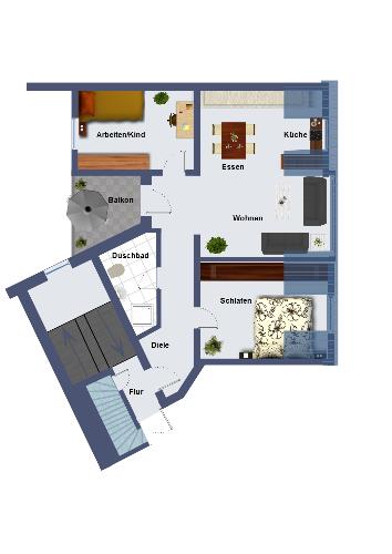 Floor plan in blue color with furniture! - This is 2 dimensional floor plan.
made in blue color and it is interiorly decorated.
