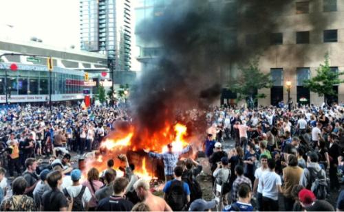 Vancouver riot image - This is a picture of the riot that occurred in Vancouver after the Stanley Cup Finals.