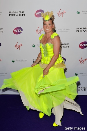 omg! - This is US tennis player Bthanie mattek-sand in a Lady Gaga designed dress! She is wearing to a Wimblenton prty. Not on the court!