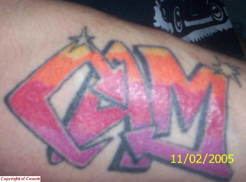 My tattoo  - This is my first tattoo it is the start of my name and done in graphiti style which i love and also ironic that the tattoist that did it for me was a graphiti artist also :)
