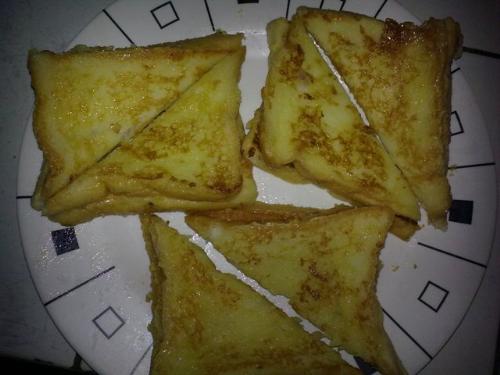 french toast - eggs condensed milk pinch of salt few teaspoons of sugar to add more sweetness  try it with cheese-filling. =)