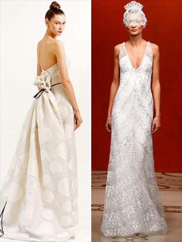 Wedding gowns - I like the one on the left but I do not like the veil on the right dress!