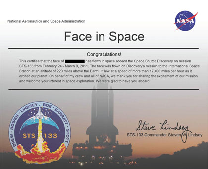 NASA face in space - My certification of face in space from NASA