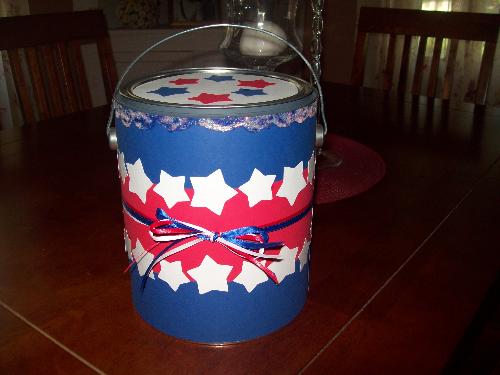 Decorated paint can - hostess gift for my sister for the 4th of July celebration