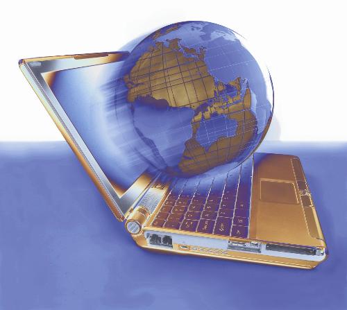 World Wide Web - An image of the planet coming out of a laptop.