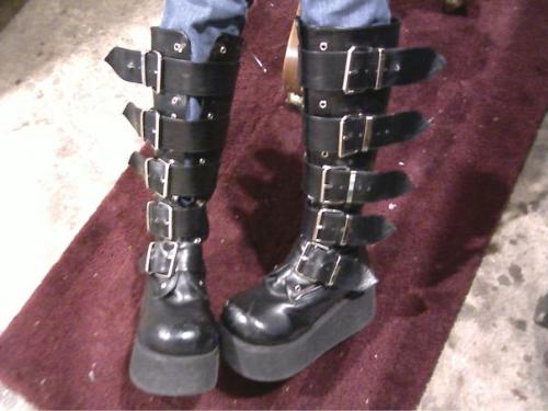 My Favorite Marilyn Manson Style Platform Boots - I bought these February 2011 around the time my last ex boyfriend broke up with me. I was really upset at the time, and I always wanted boots like these, but they're kind of expensive. So I knew I deserved them, so I went all out and bought them. I actually got them on eBay for only 50 bucks which is a steal for these type of boots.