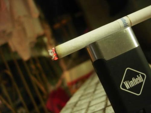 cigarette - cigarette stick on top of a lighter.