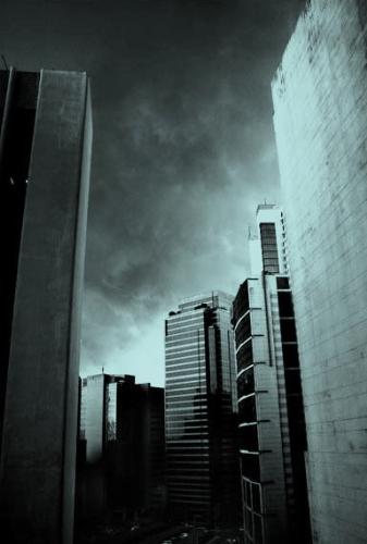 buildings - dark clouds