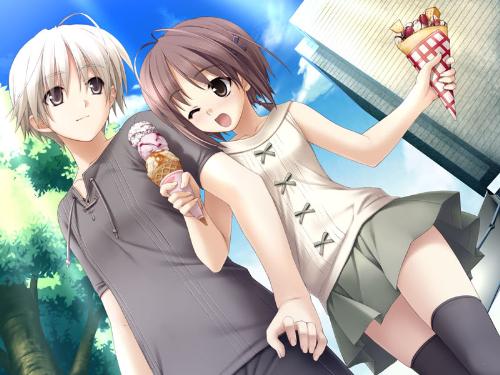 cutie couple^^ - boy and girl very happy eating an ice cream together^^