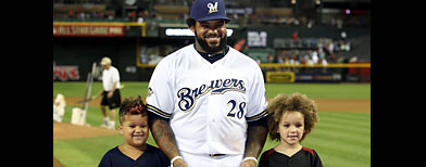 Prince and his boys - Prince Fielder,at tuesday nights Allstar game. He is with his sons Haven and Jaden.