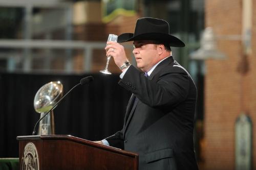 Coach McCarthy - Coach Mike McCarthy toasting the Packers the night they got their super bowl rings. I love the cowboy hat!