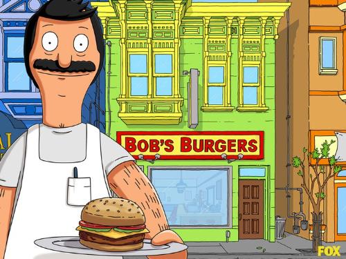 Bob - Bob infront of his place, Bob's Burger's. He love making burger's!