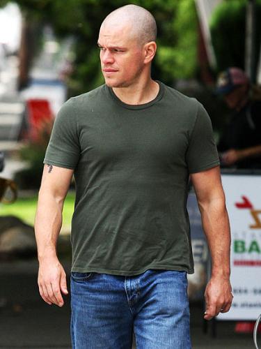 His bald! - this is Matt Damon,bald! I think he did because of a movie role he is doing!