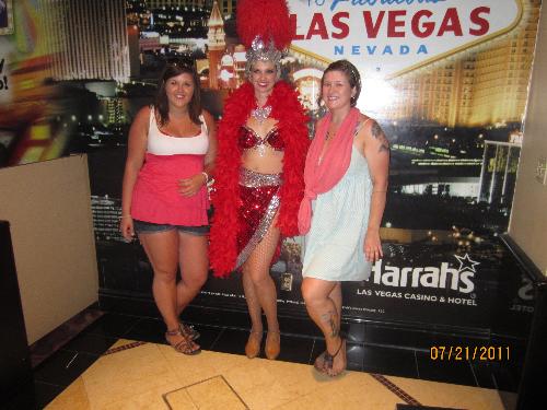 Me & my sis with a Vegas Show girl - Me (on the left) with my sister (far right) and a Vegas show girl in the middle! In Harrah&#039;s casino hotel. 