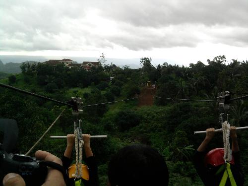 a view from the zipline... - from the top of the tower... over to the other side of the mountain, a few hundred meters away... hanging on a line. hehe