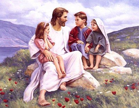 Jesus and Children - A group of children surrounding Jesus.