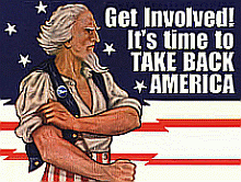 Uncle Sam-getting involved - Uncle Sam rolling up his sleeves with the caption, 'Get Involved, Take America Back'.