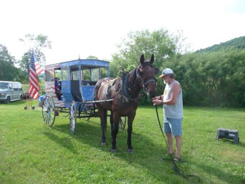 Getting ready - My nephew's uncle Bob,on his dad's side, here is hitching one of his horses up for a nice long trail ride with other riders and wagons.