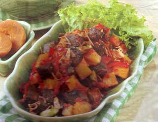 Sambal Goreng Ati - Sambal Goreng Ati, an Indonesian local food. It consist of small chop of potatoes, cow's liver, red pepper, and much spices.