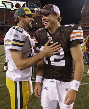 Quarterbacks - Packers QB Aaron Rodgers with Clevland Browns QB Colt McCoy.