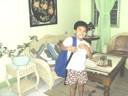 Ready to fulfill his dream - Wearing his brother's back-pack